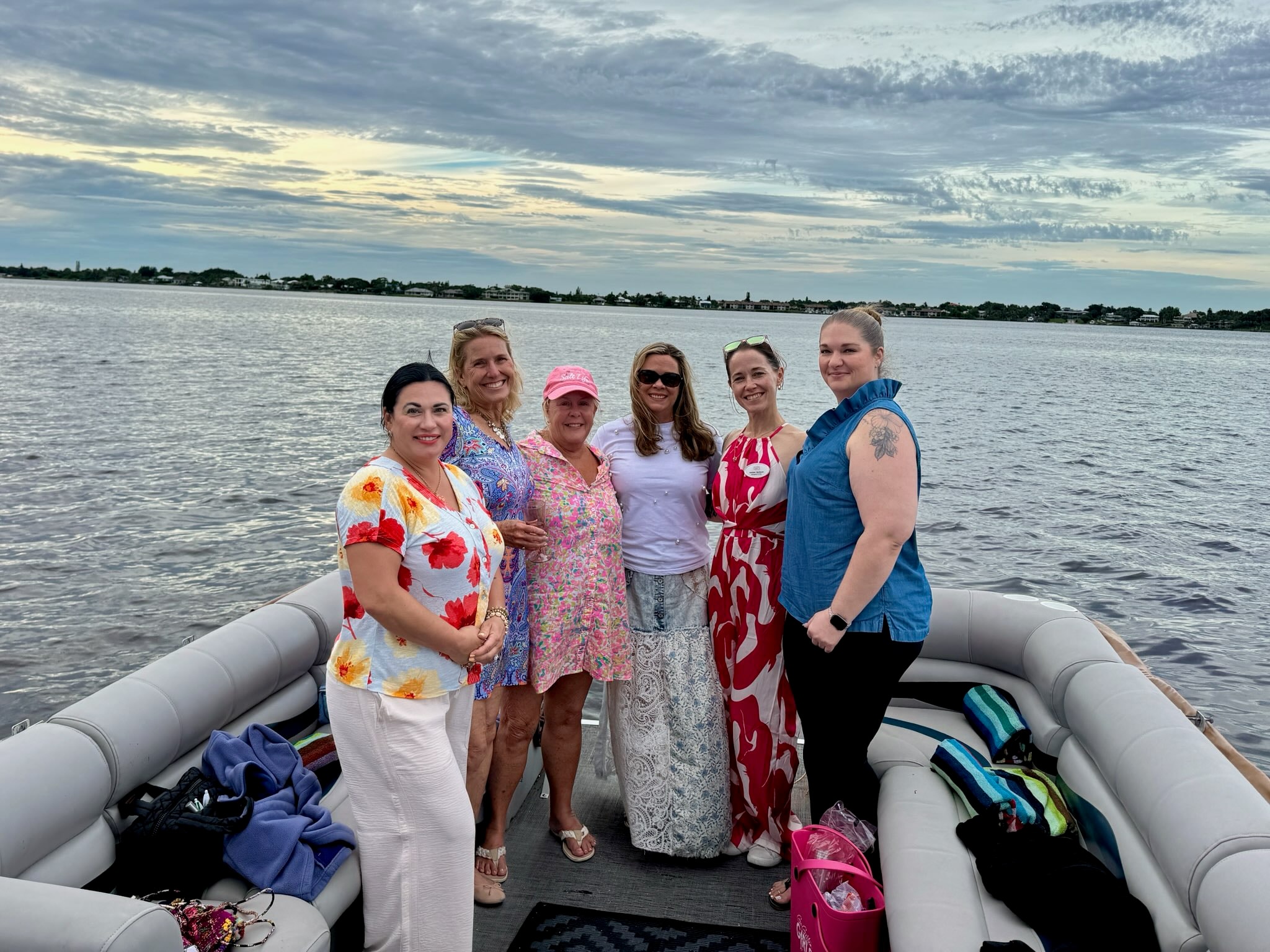 Guests relaxing on the pontoon boat near Stuart, FL